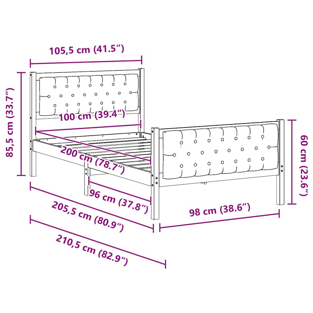 Bettrahmen Schwarz 100 x 200 cm Massives Kiefernholz